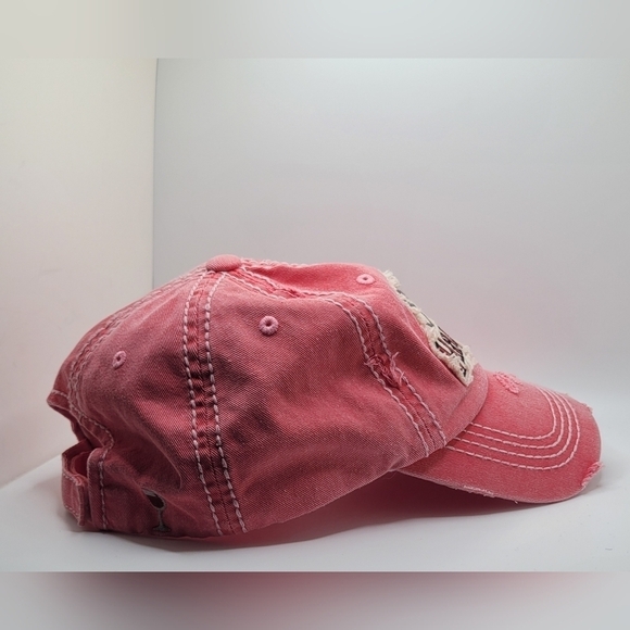 Distressed Pink Statement Ball Cap "SIP Happens" - Picture 3 of 8